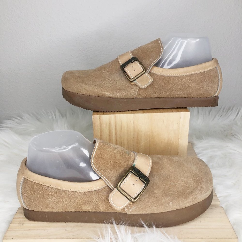 Earth Shoe Kalso Negative Heel Tan Suede Leather Slip On Loafers Size 12.5‎